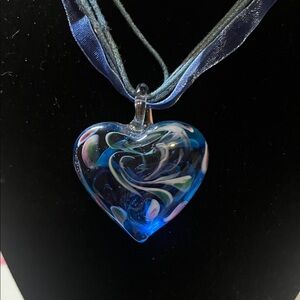 Blue Heart Glass Pendant Necklace